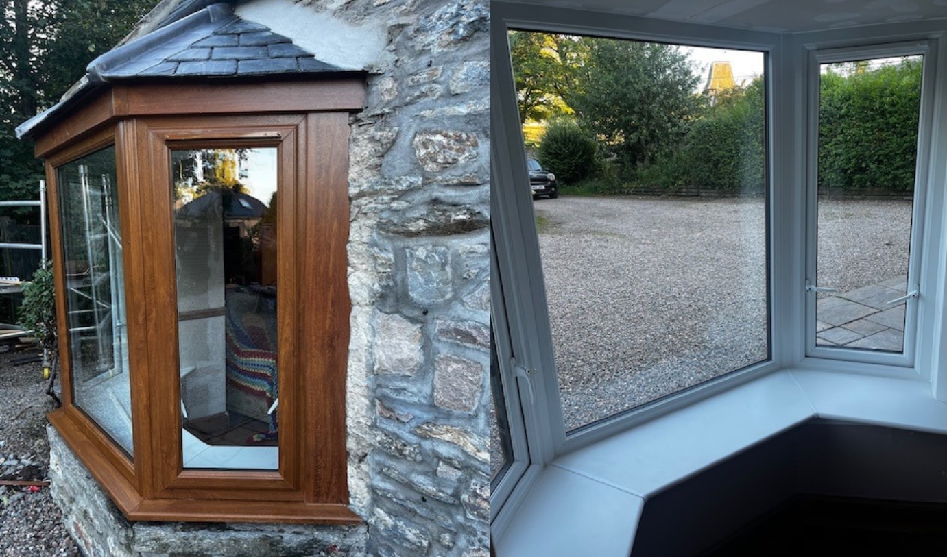 Golden Oak Bay Windows | White Internal Trims | Pinefield Glass